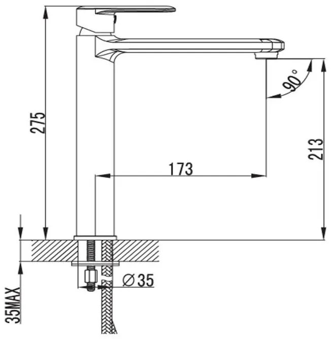 New Line Tq Miscelatore Lavabo Alto Per Lavabo Con Cartuccia In Ceramica E Lega Di Ottone Cromo