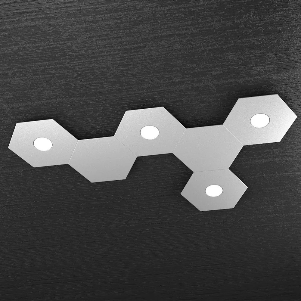 Plafoniera Moderna 6 Moduli Hexagon Metallo Grigio 4 Luci Led 12X4W