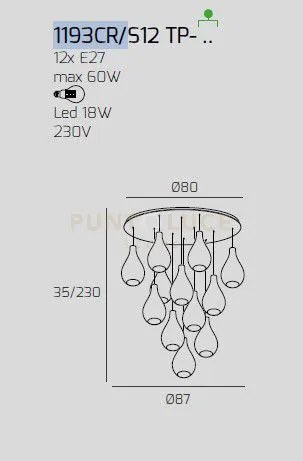 Sosp. cromo 12 luci tonda vetri piccoli ambra 1193cr-s12 tp-am
