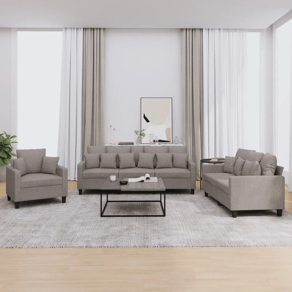 Set Divani 3 Pz Con Cuscini Tortora İn Tessuto /