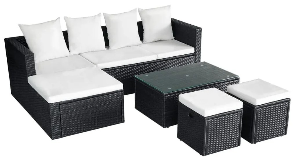 Set Divani da Giardino 4 pz con Cuscini in Polyrattan Nero