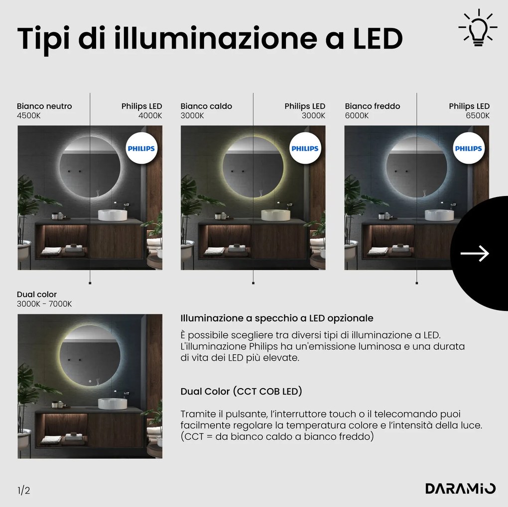 Specchio asimmetrico con luce LED G8