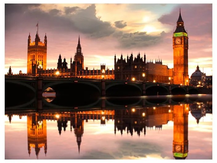 Fotomurale  Big Ben di sera, Londra  Colore Oro, Dimensioni e Misure 250x193