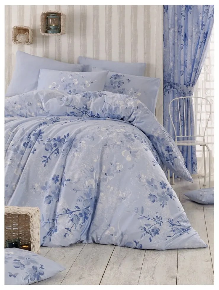 Set copripiumino e federa azzurro in cotone renforcé per letto singolo 140x200 cm Elena – Mijolnir