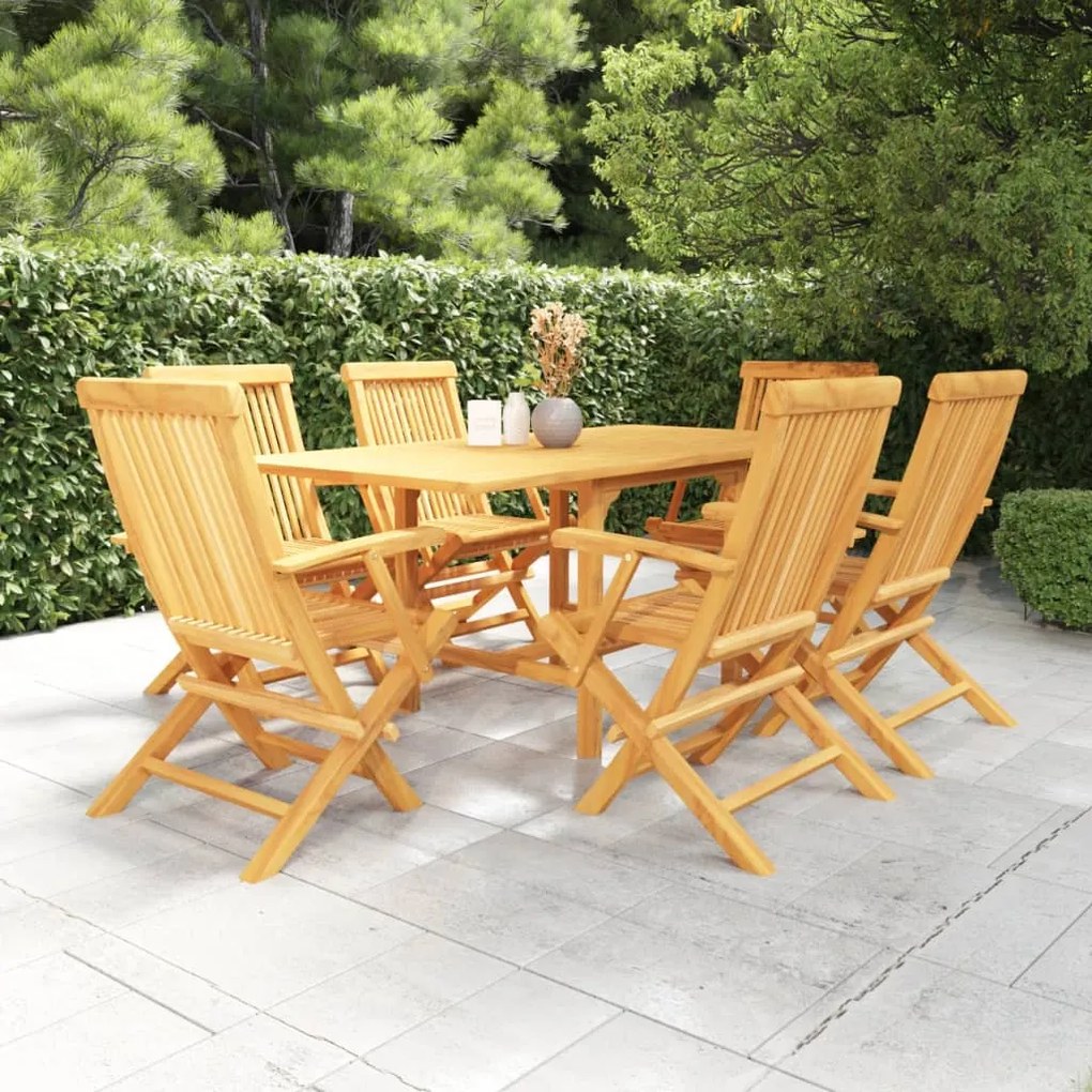Set Da Pranzo Da Giardino 7 Pz İn Legno Massello Di Teak /