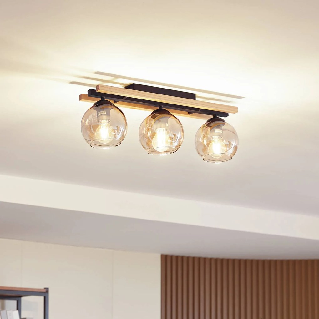 Plafoniera soffitto Enrique Lindby, dimmerabile, Nero, Corridoio, Legno, Moderno, Plafoniera