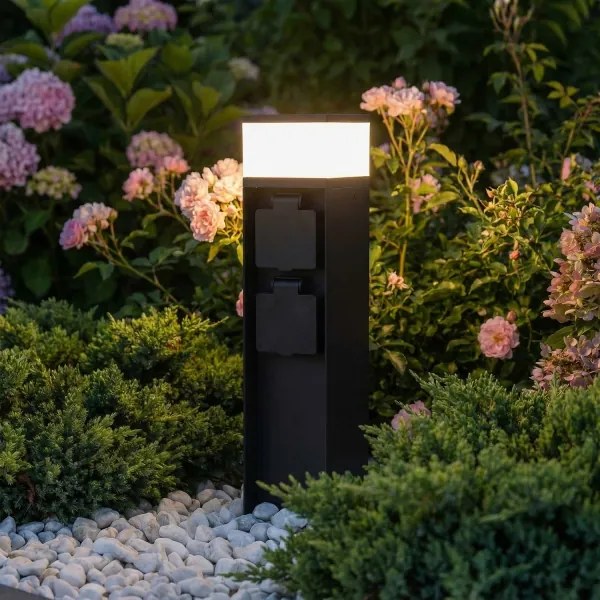 Brilagi - Lampada da esterno con 2 prese SCHUKO, 1x G9/11W/230V, IP44, nera