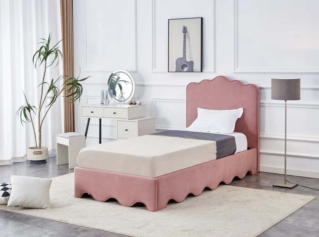 Letto ORSO rosa in velluto – 90x200 cm