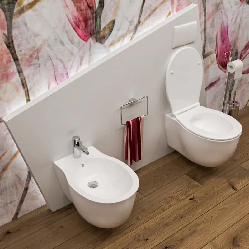 Bidet e Vaso wc sospesi Impression filo muro in ceramica completo di sedile softclose