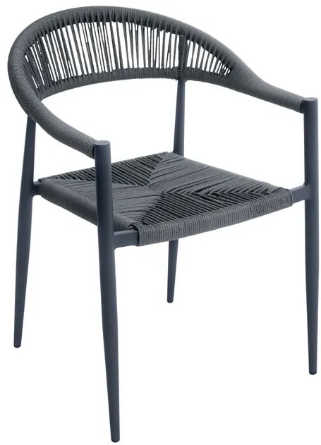 Sedia da giardino in acciaio con braccioli CC 68GG, seduta in rattan sintetico grigio
