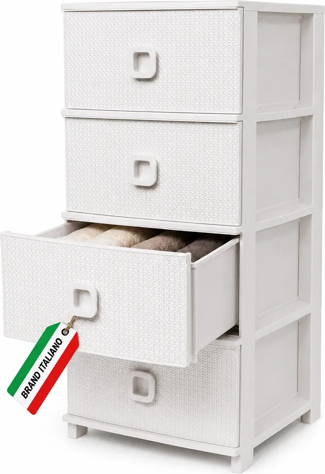 Cassettiera 37x37,5x80 cm Pratika Kool Multiuso con 4 Cassetti in Plastica Bianco...