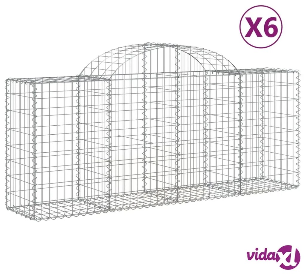 vidaXL Cesti Gabbioni ad Arco 6 pz 200x50x80/100 cm Ferro Zincato