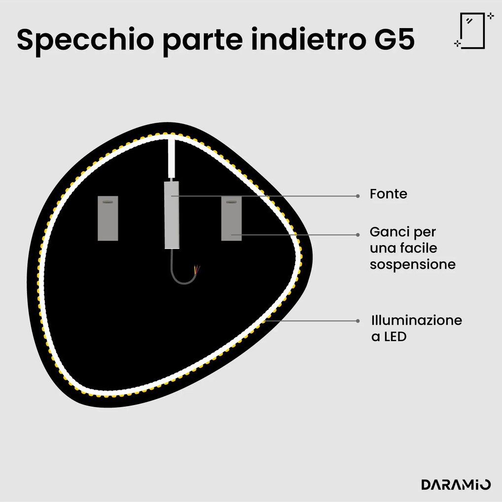 Specchio asimmetrico con luce LED G5
