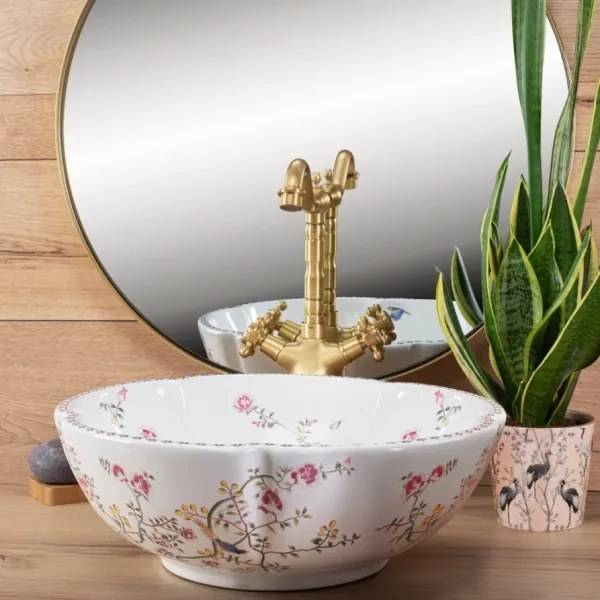 REA-U7504 - Lavabo da appoggio FELICIA Ø 42,5 cm ceramica/motivo floreale