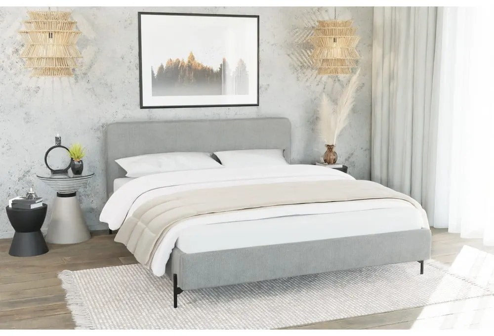 Letto matrimoniale imbottito grigio chiaro con griglia 200x200 cm Barker - Ropez