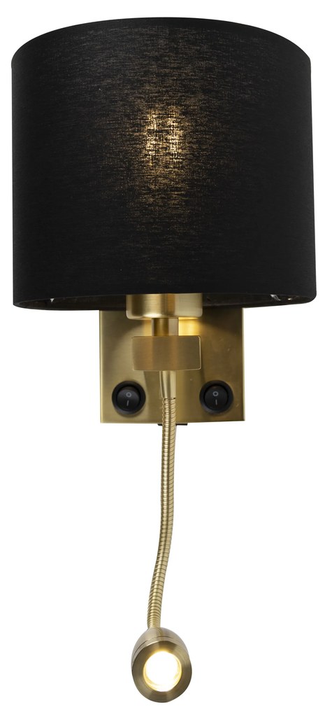 Applique da parete Art Déco oro con USB e paralume nero - Brescia