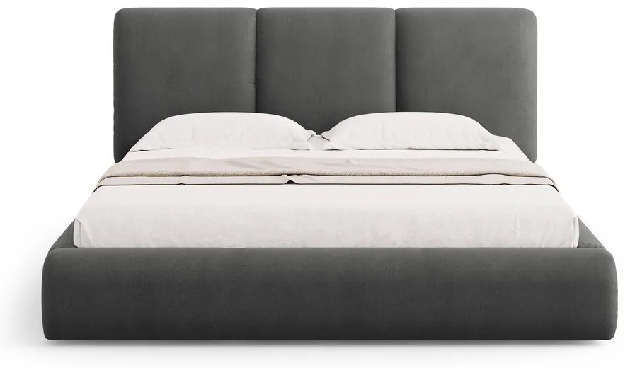 Letto matrimoniale imbottito grigio con contenitore con griglia 140x200 cm Brody - Mazzini Beds