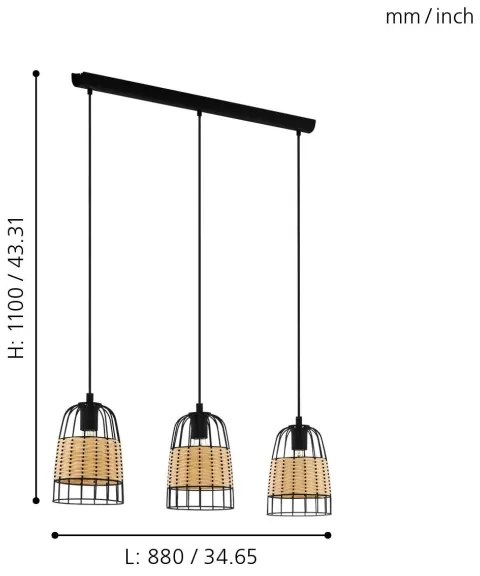 Eglo 43313 - Lampadario a sospensione con filo ANWICK 3xE27/40W/230V