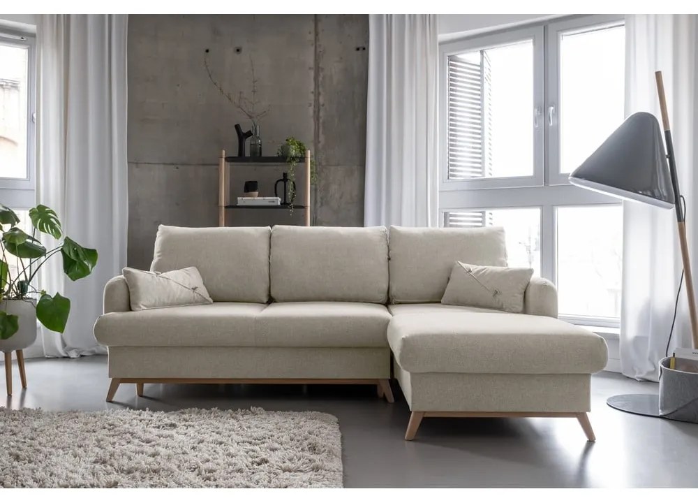 Divano letto angolare beige, angolo destro Scandic Lagom - Miuform