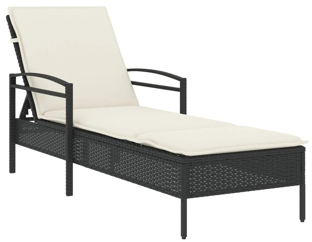 Lettino prendisole con cuscino nero 63x200x81 cm in polyrattan