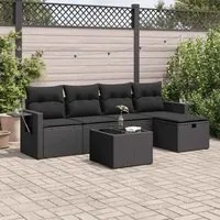 Set Divano da Giardino 6 pz con Cuscini Nero in Polyrattan 3325471