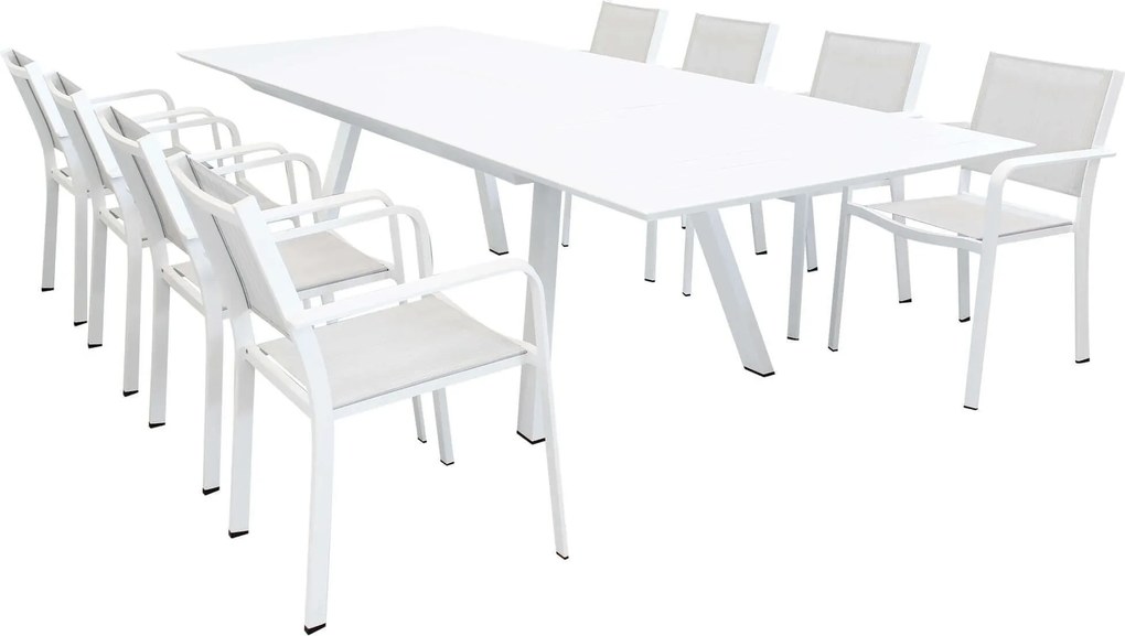 SPLENDOR - set tavolo in alluminio cm 200/300 x 110 x 75 h con 8 poltrone Splendor