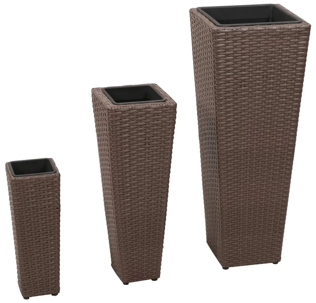 Letti Rialzati Da Giardino 3 Pz İn Polyrattan Marrone /
