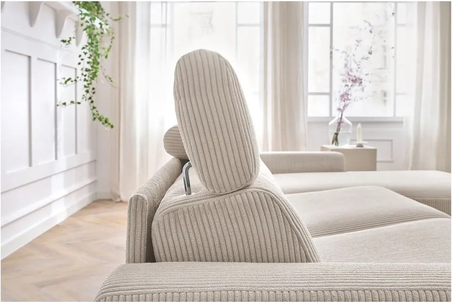 Divano angolare color crema allungabile (con composizione variabile) con rivestimento in velluto a coste Monaco – Bobochic Paris