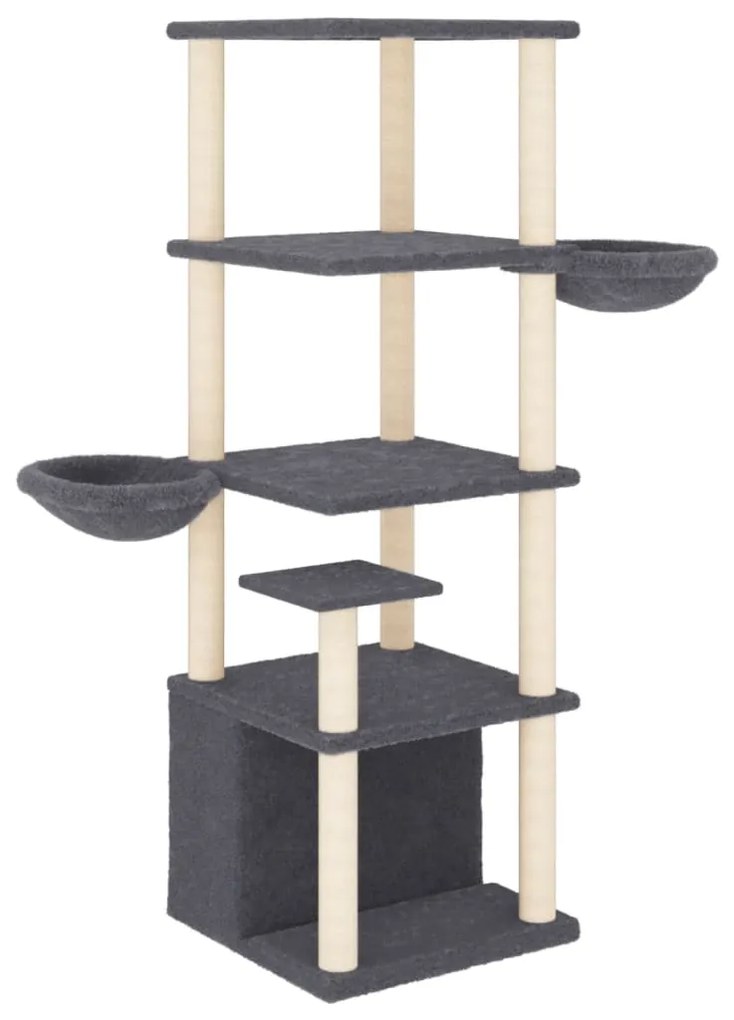 Albero per gatti con tiragraffi in sisal grigio scuro 147 cm