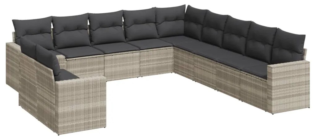 Set divani da giardino 11 pz con cuscini in polyrattan grigio