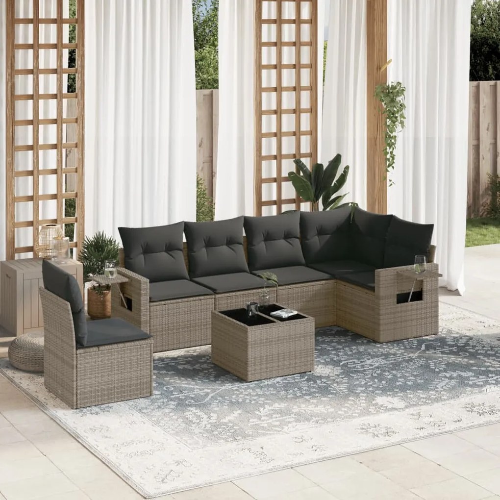 Set divani da giardino 7 pz con cuscini grigio in polyrattan