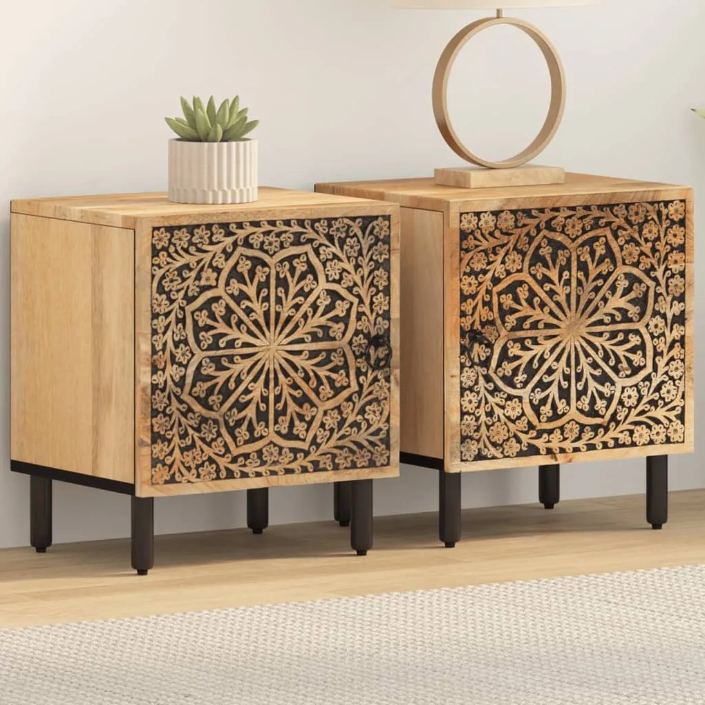 Comodini 2pz 40x33x46 Cm İn Legno Massello Di Mango /