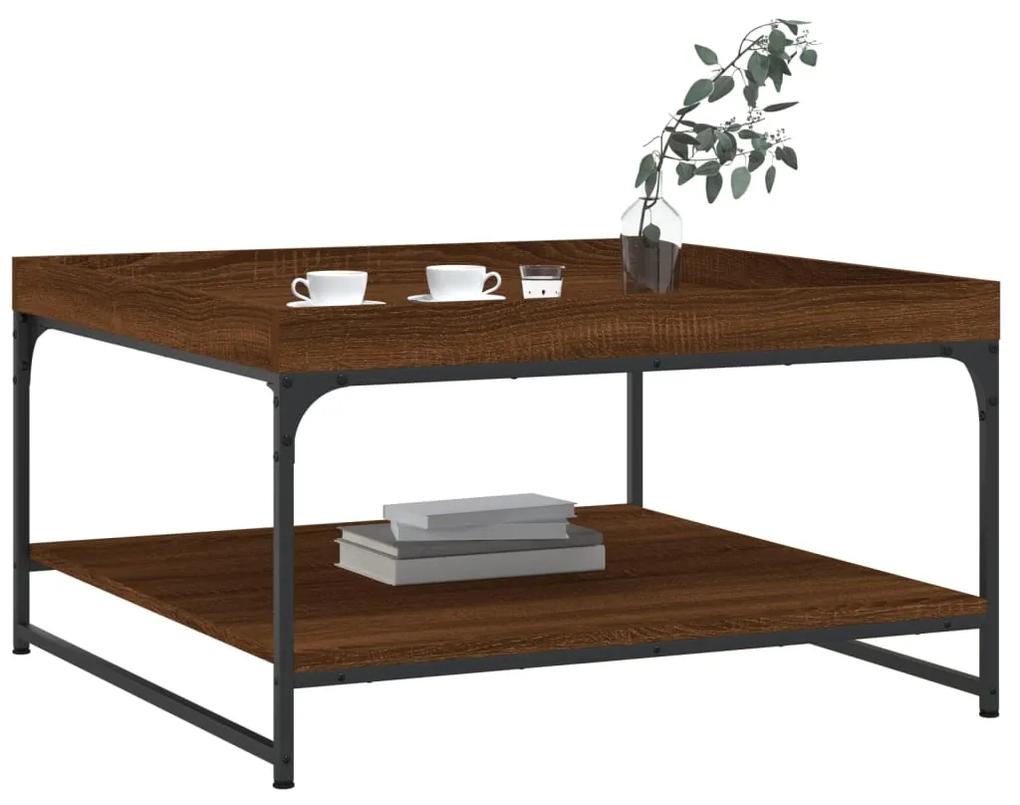 Tavolino rovere marrone 80x80x45cm in legno multistrato e ferro