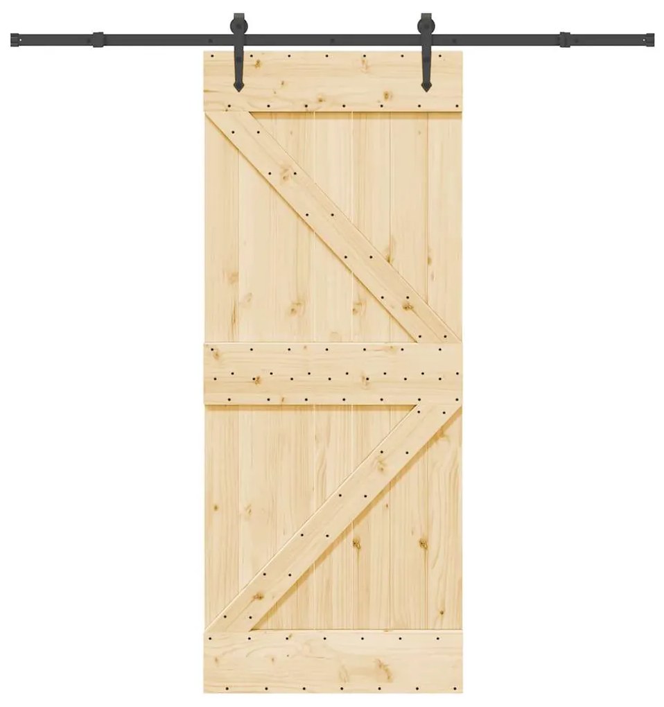 Porta Scorrevole Con Set Hardware 85x210 Cm Legno Massello Pino /