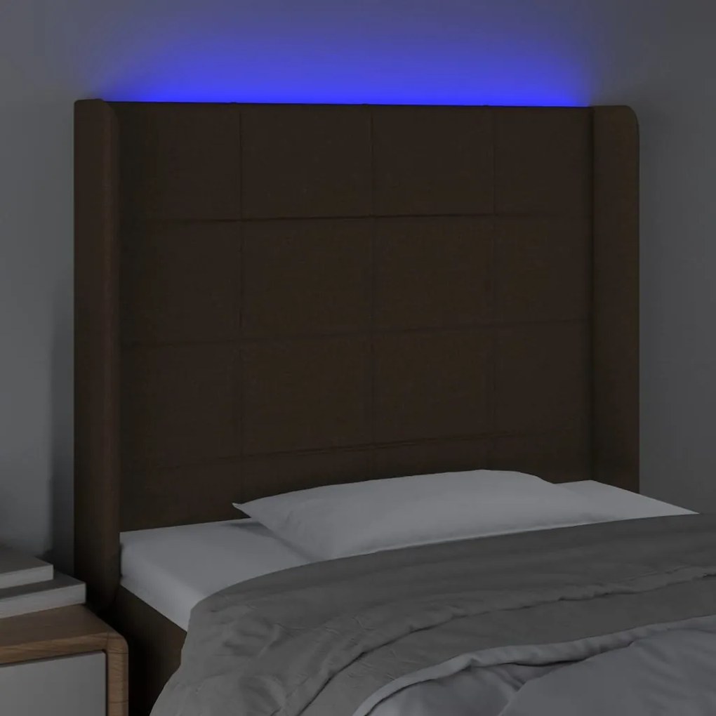 Testiera a led marrone scuro 83x16x118/128 cm in tessuto
