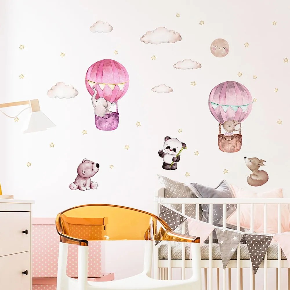 Adesivi murali rosa per bambini Palloncini e stelle - Ambiance