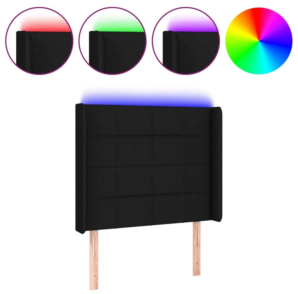 Testiera a led nera 83x16x118/128 cm in tessuto