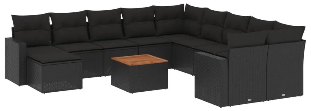 Set divani da giardino 12 pz con cuscini nero in polyrattan