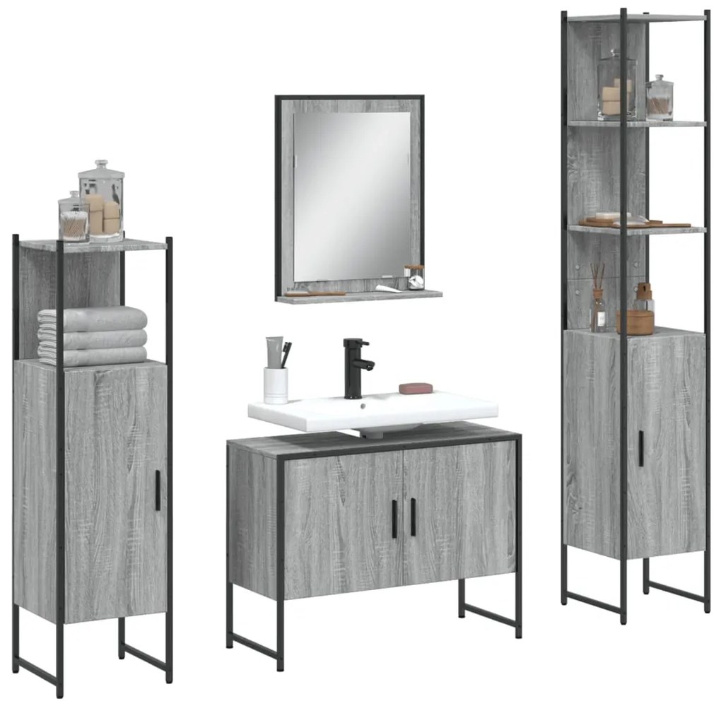 Set Mobili Da Bagno 4 Pz Grigio Sonoma İn Legno Multistrato /