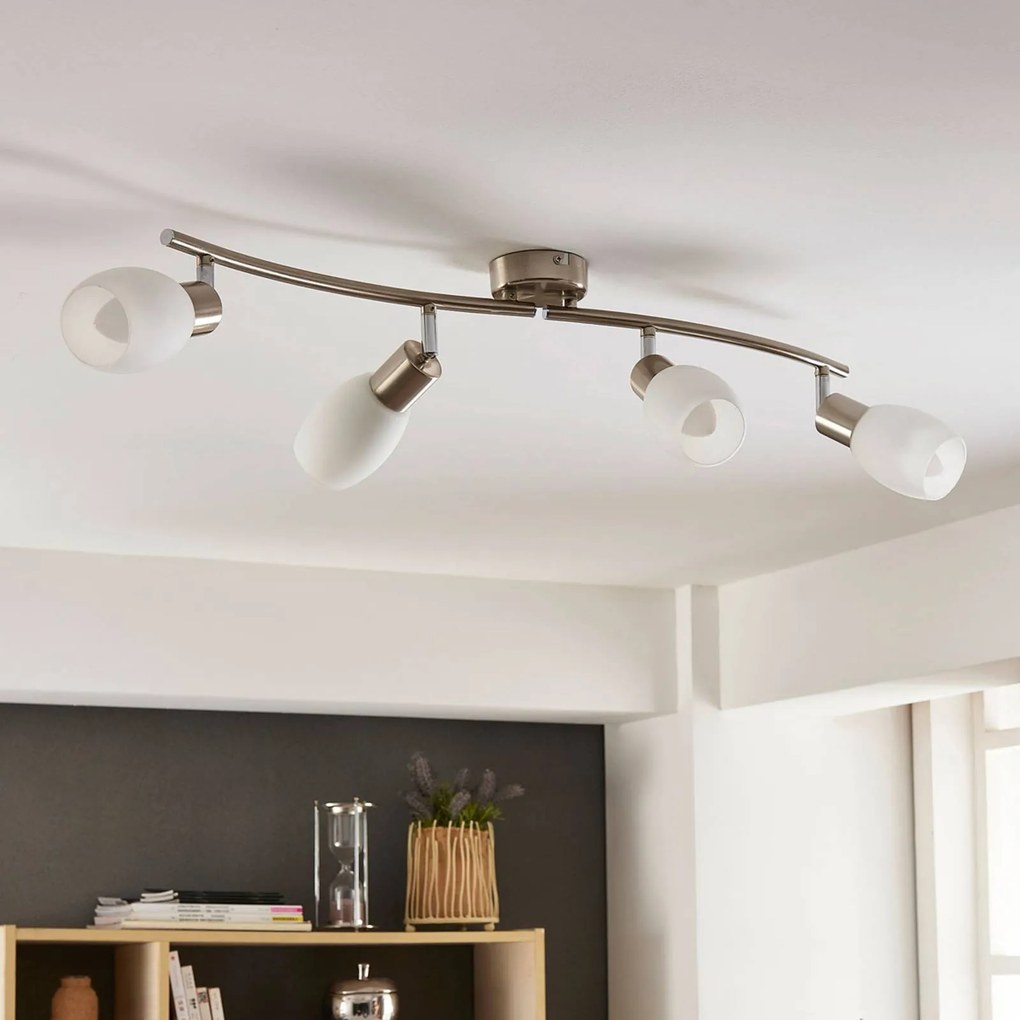 Lindby fatto Arda, 70 cm, a 4 luci, nichel, vetro, E14