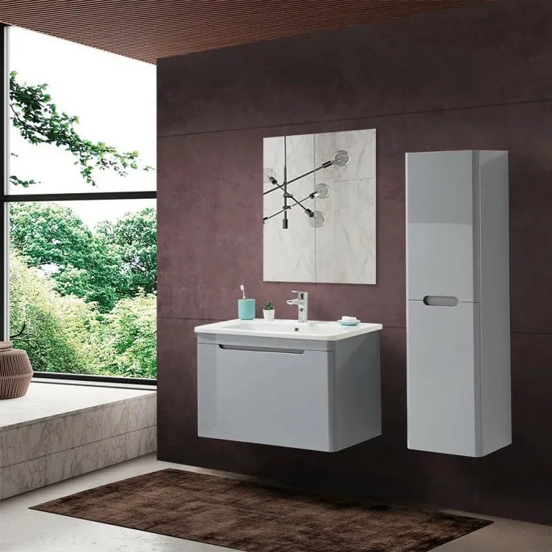 Mobile bagno sospeso 80 cm grigio lucido con specchio 70x90 Stillo