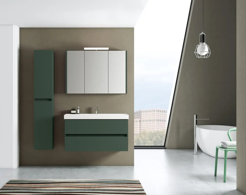 Specchio Contenitore Con Illuminazione Akira laccato opaco verde foresta L 100 x H 70 x P 15.5 cm