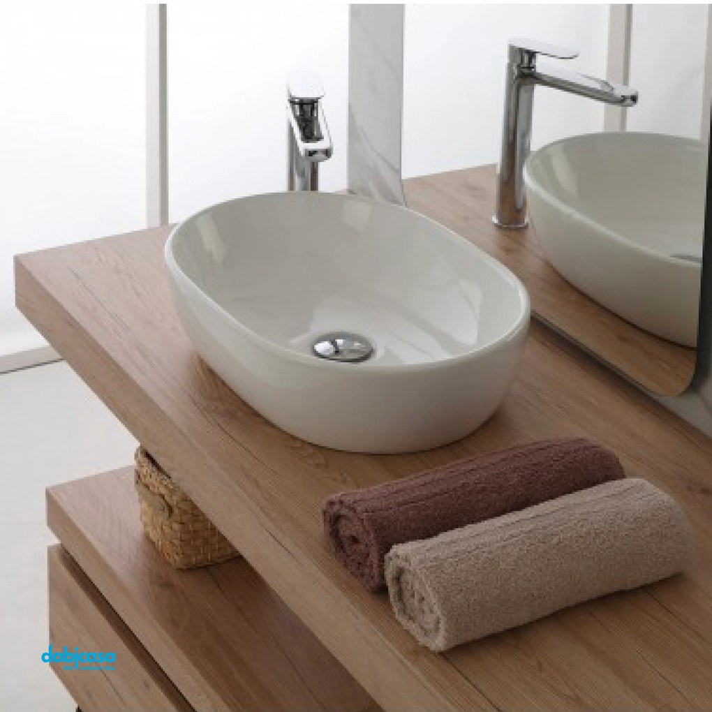 Lavabo D'Appoggio In Ceramica Bianco Lucido da 47,5 cm