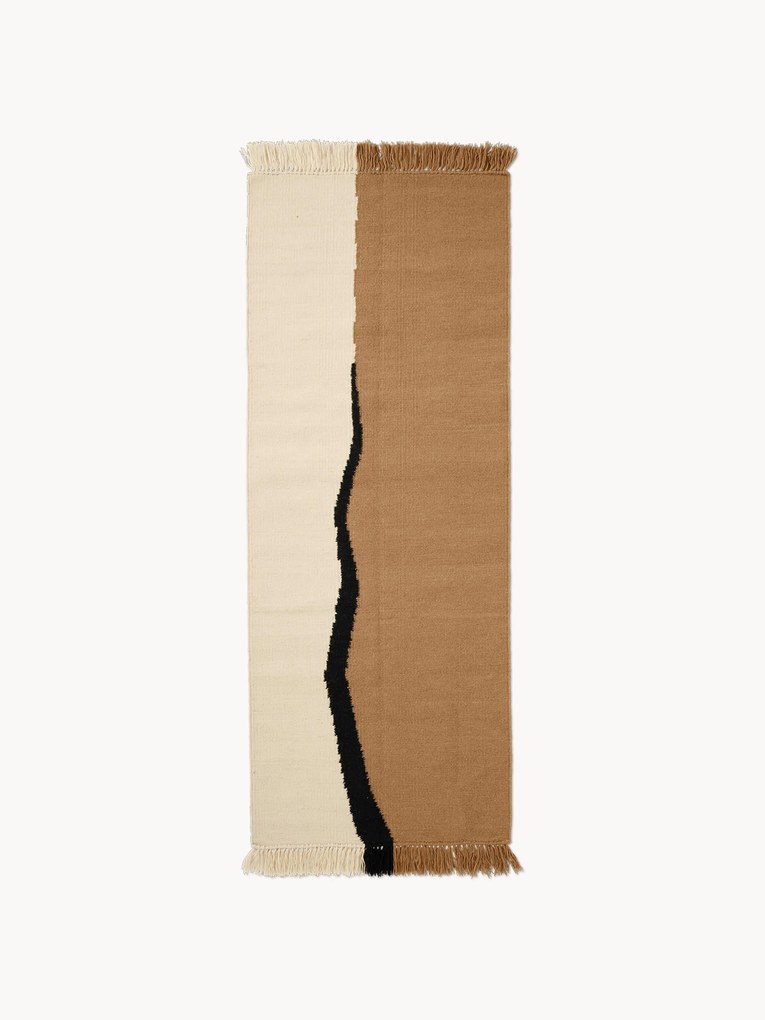 Passatoia kilim in lana tessuta a mano con frange Soil