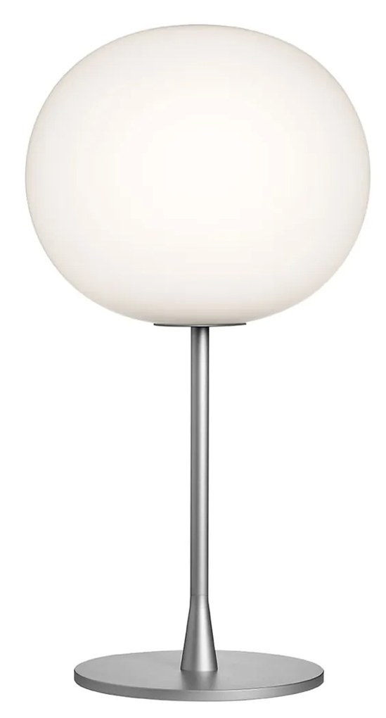 Flos Glo-ball Table 1 Lampada Da tavolo 60 cm a luce diffusa in vetro opalino acidato bianco e acciaio argento