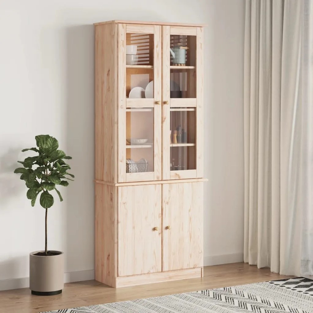 Vetrina Alta 77x35x186,5 Cm İn Legno Massello Di Pino /