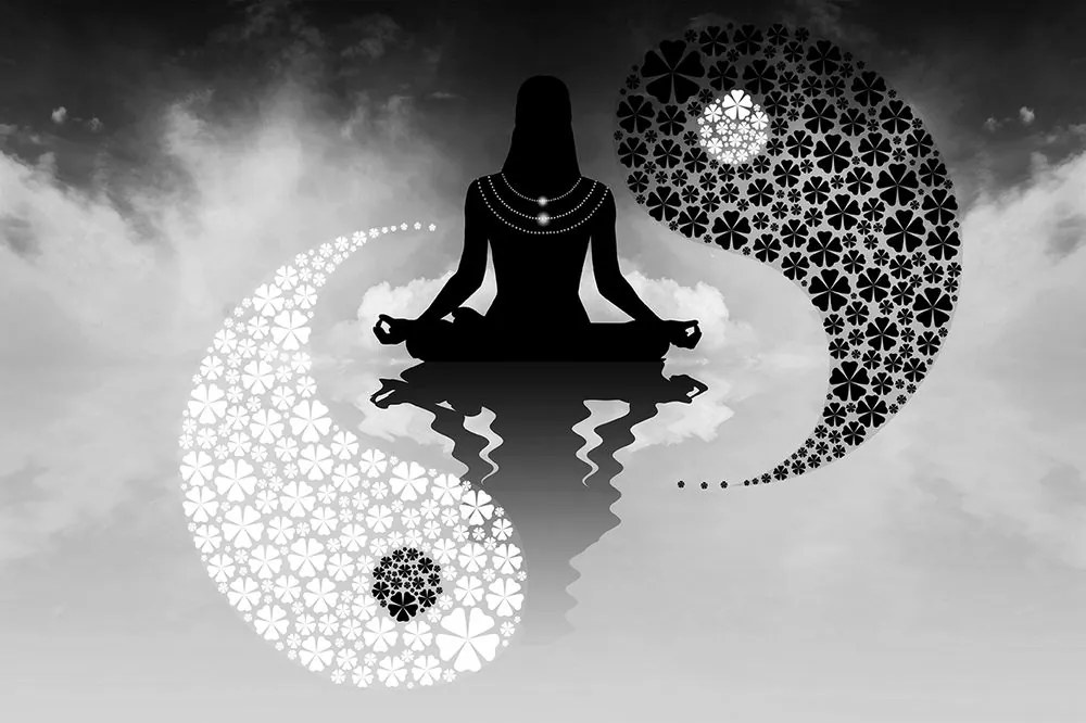 Carta da parati autoadesiva – Yoga Yin e Yang in bianco e nero