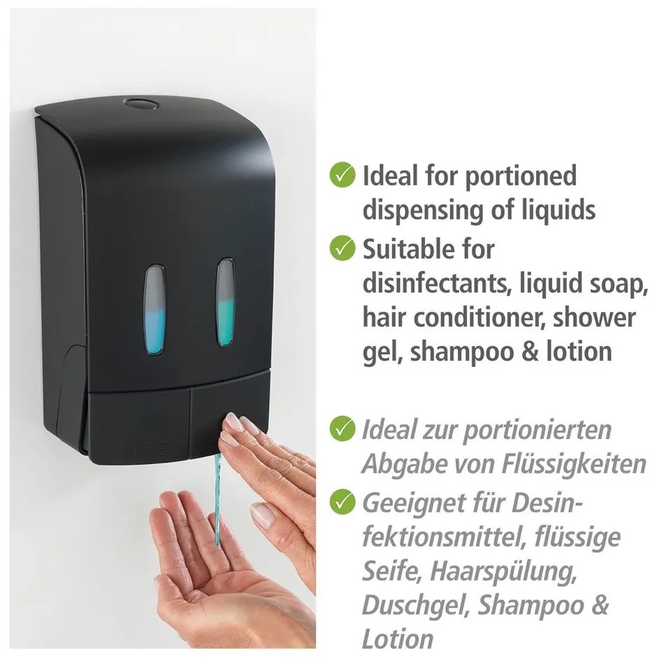 Dispenser di sapone in plastica nero da parete 0,96 l Tartas - Wenko