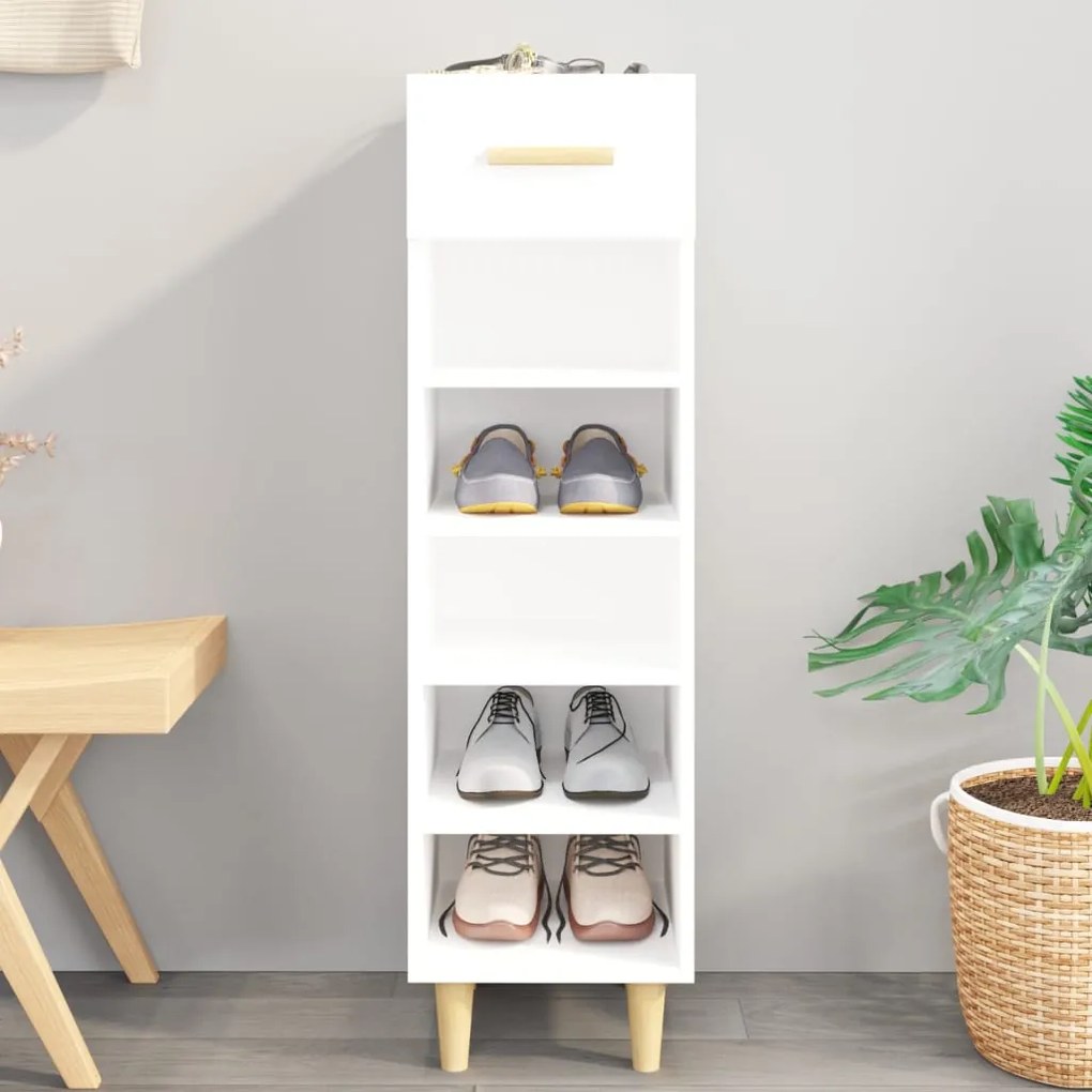 Scarpiera Bianco Lucido 30x35x105 Cm İn Legno Multistrato /