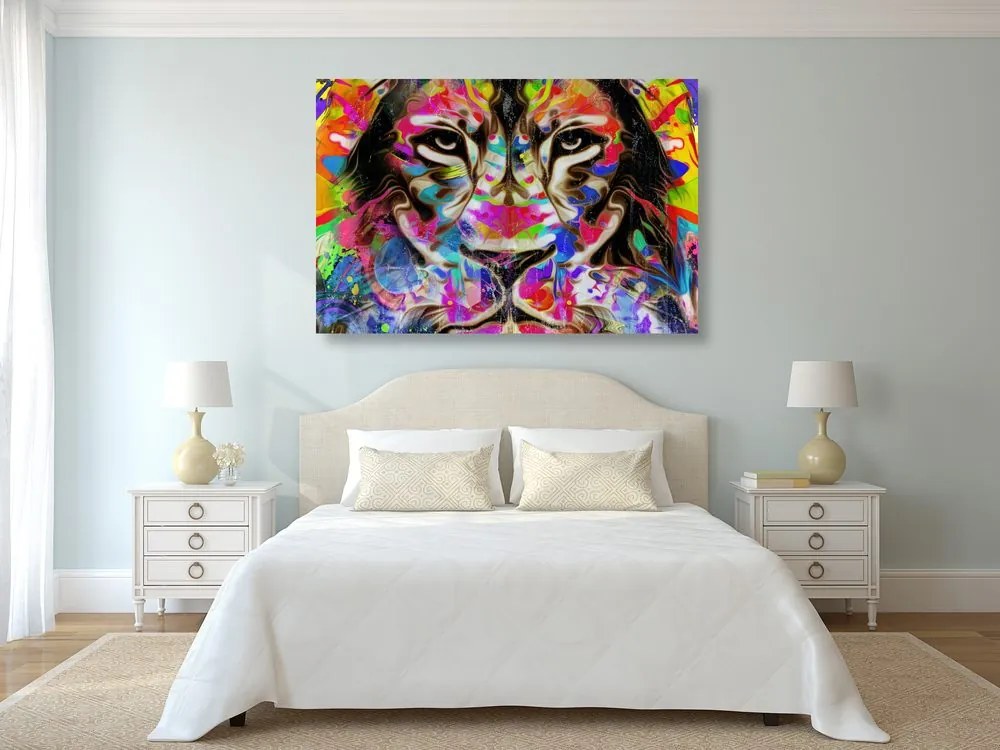 Quadro su tela – Testa di leone colorata